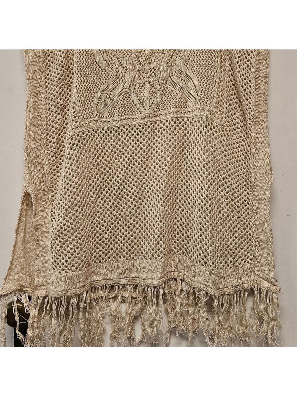 One World Beige Knit Poncho with Fringe Size 2XL - Picture 7 of 7